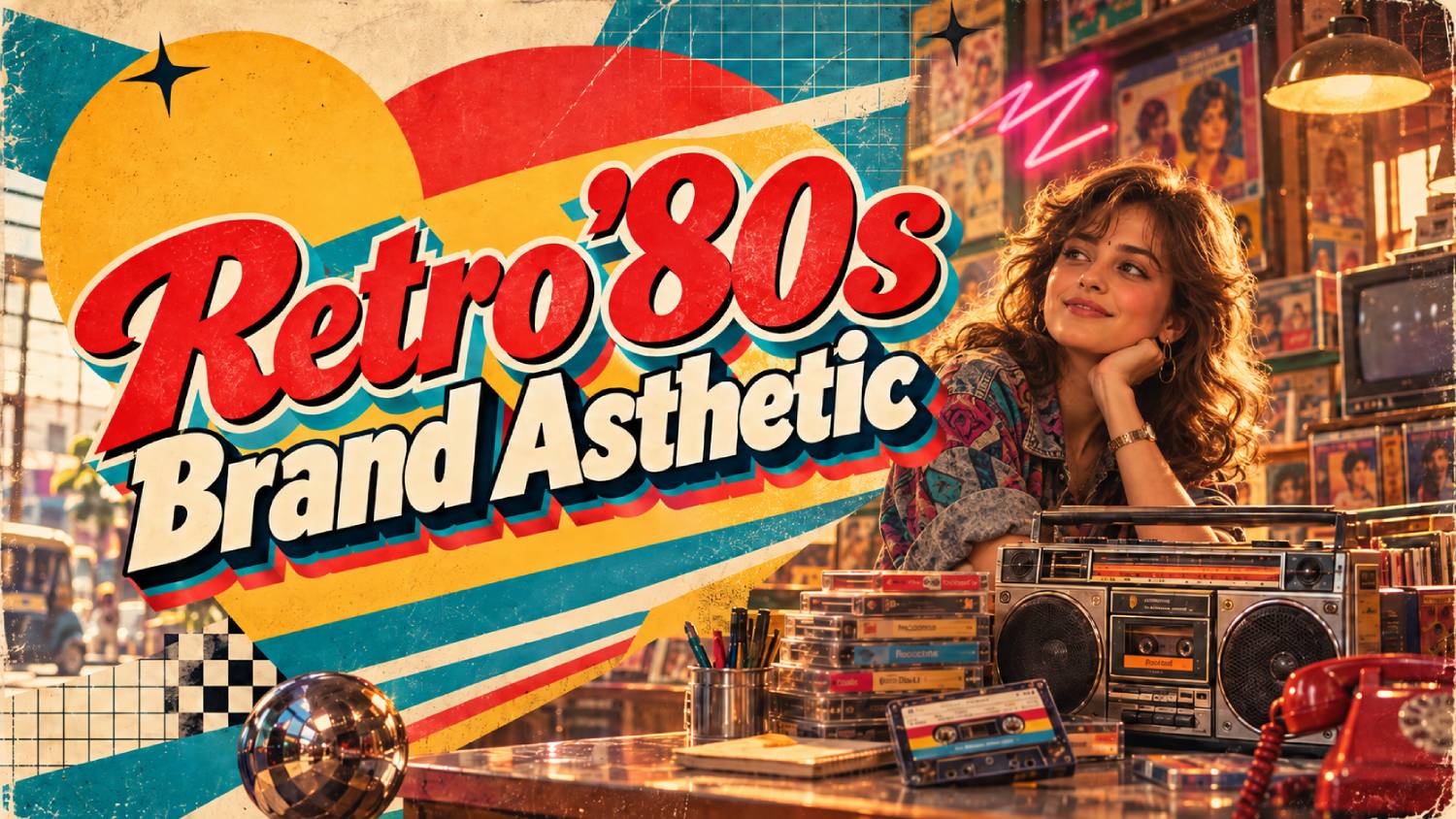 20 AI prompts for a retro '80s brand aesthetic with neon graphics and vintage design